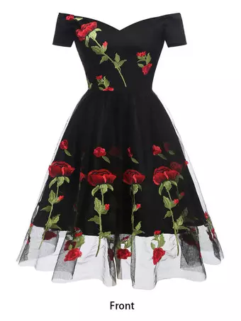 Vestiti Anni 50 Nero Abiti ricamata abiti anni 50 in tulle