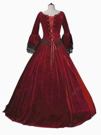 ブルゴーニュのレトロな衣装の女性のマリー ・ アントワネット衣装レース レース ポリエステル チュニック ドレス レトロな仮面舞踏会ボール ガウン バーガンディ