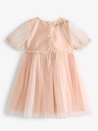 ウェディング フラワーガールドレス 特別な日のドレス ソフトピンク 半袖 刺繍入り