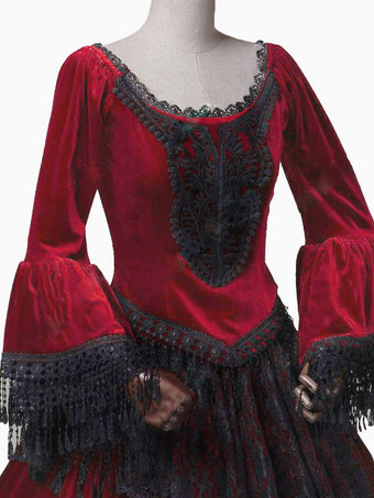 ブルゴーニュのレトロな衣装の女性のマリー ・ アントワネット衣装レース レース ポリエステル チュニック ドレス レトロな仮面舞踏会ボール ガウン バーガンディ