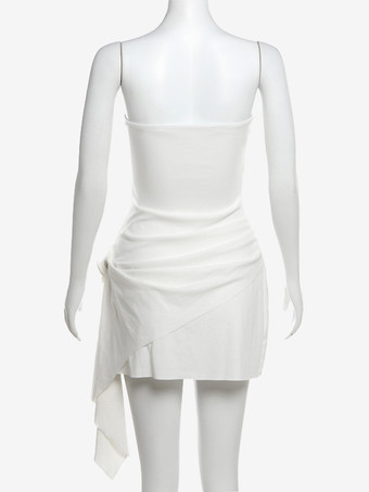 パーティードレス ホワイト ストラップレス ノースリーブ セミフォーマルドレス