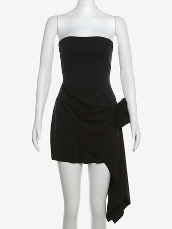 パーティードレス ホワイト ストラップレス ノースリーブ セミフォーマルドレス