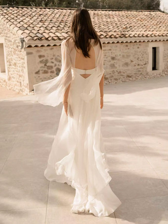 Abito da sposa semplice abito da ballo scollo a V maniche lunghe bottoni 30 cm
