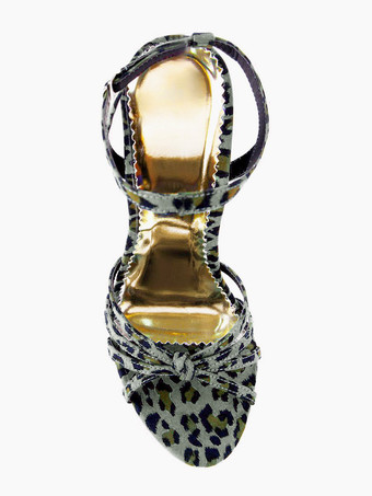 セクシーサンダル ヒョウ柄 スティレットヒール グリーン アンクルストラップ 