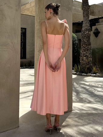 ハートネックラインAラインミディ丈スリップドレス（3Dフラワーデコレーション付き）2025