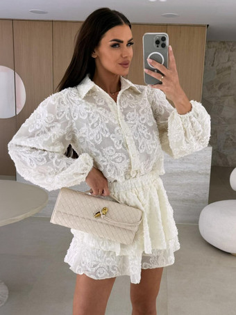 アプリコットジャカードツーピースコーデセット 長袖シャツとレイヤードショーツ 2025