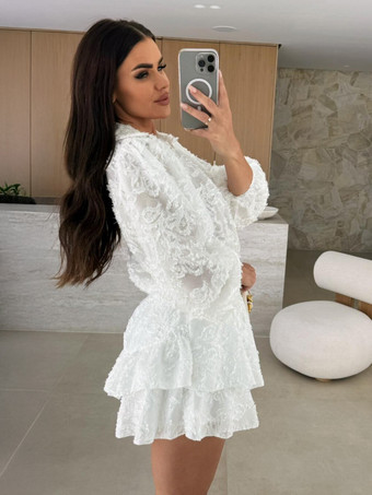 ジャカードツーピースコーデセット 長袖シャツとレイヤードショーツ 2025