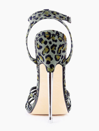 セクシーサンダル ヒョウ柄 スティレットヒール グリーン アンクルストラップ 