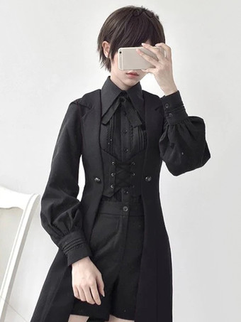 ブラック 皇子系ロリィタベスト プリンセスロリータレースアップロングベスト ベストのみ