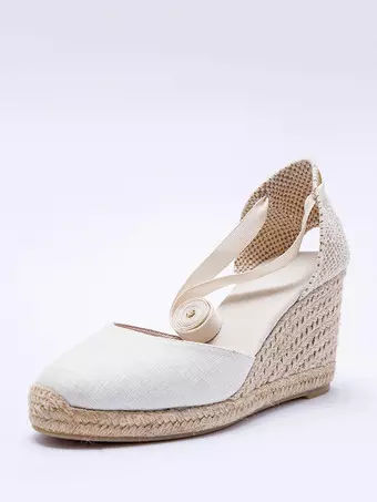 White Wedding Shoes Suede Bridal Pointed Toe Lace Up Wedge