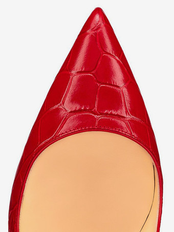 レディース ハイヒール レッド ポインテッドトゥ ストーン柄 スリッポン パンプス