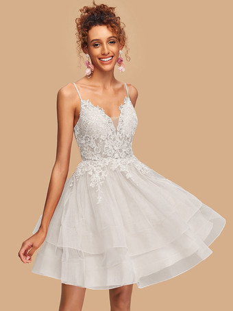 ホームカミングドレス 膝丈 Aライン Vネック