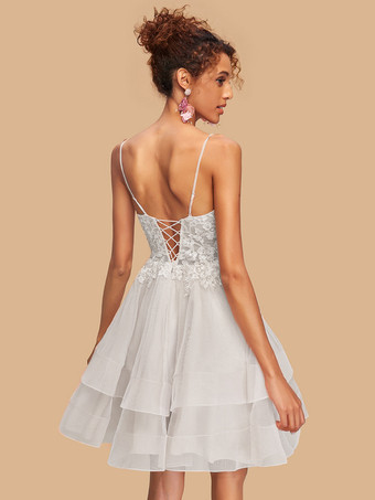 ホームカミングドレス 膝丈 Aライン Vネック