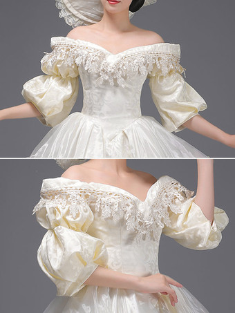 シャンパンレトロ衣装女性のレースフリルポリエステルマリーアントワネット衣装チュニックドレス帽子ヴィンテージ仮面舞踏会夜会服