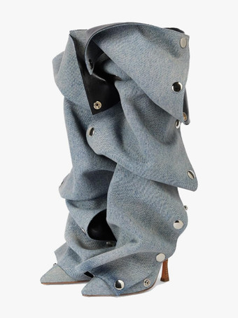 ニーハイブーツ レディース ポインテッドトゥ 取り外し可能なデザイン ハイヒール 膝丈ブーツ