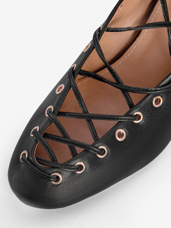 キトンヒールパンプス ラウンドトゥ レースアップ バックレスヒール レディース