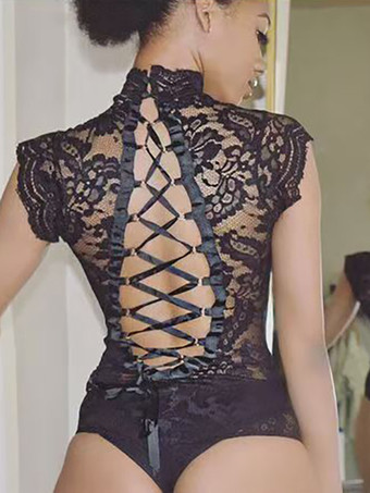 ブラックレディースランジェリー シースルーレース シースルーテディ