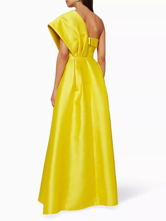 カクテルドレス付き 美しいフロア丈Aラインワンショルダーサテン生地