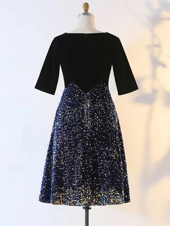 パーティードレス 花嫁の母用 Vネック 半袖 ショートスパンコール ゲストドレス 結婚式用