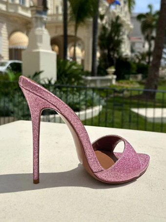 グリッターハイヒールミュールオープントゥスティレットヒールセクシーサンダルスライド