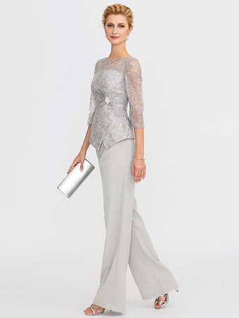 花嫁の母のためのパーティードレス。イリュージョンネックライン、7分袖、ツーピース、レース、フロアレングス、結婚式用ゲストドレス。