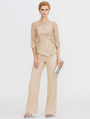 ソフトピンク花嫁の母のためのパーティードレス。イリュージョンネックライン、7分袖、ツーピース、レース、フロアレングス、結婚式用ゲストドレス。