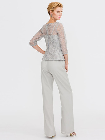 花嫁の母のためのパーティードレス。イリュージョンネックライン、7分袖、ツーピース、レース、フロアレングス、結婚式用ゲストドレス。