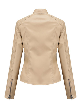 クラシックなジップアップフェイクレザーモトジャケット（スタンドカラー）レディース 2025