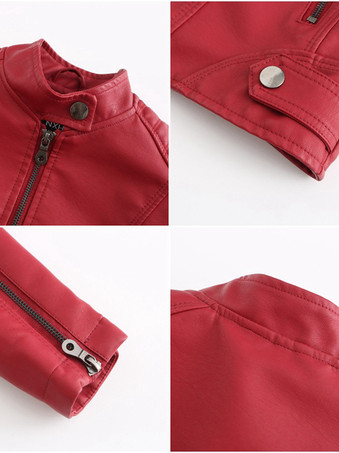 クラシックなジップアップフェイクレザーモトジャケット（スタンドカラー）レディース 2025