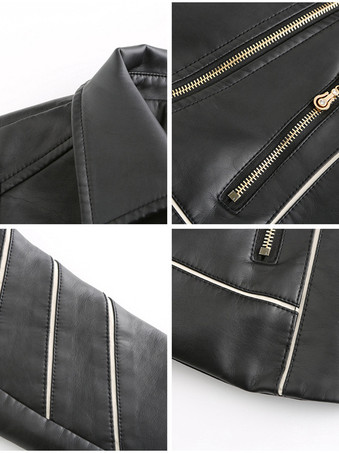 フェイク レザー モト ジャケット エクリュ ホワイト PU ツートーン ラペル ジッパー 春 秋 フィールド バイカー アウター 女性用