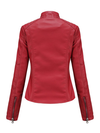 クラシックなジップアップフェイクレザーモトジャケット（スタンドカラー）レディース 2025