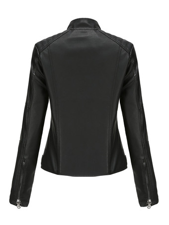 クラシックなジップアップフェイクレザーモトジャケット（スタンドカラー）レディース 2025