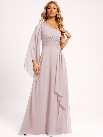 ソフトピンクブライズメイドドレス シフォン ボールガウン フロアレングス ウェディング パーティードレス