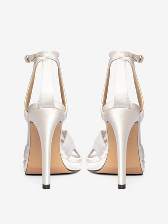 ウェディングシューズ プロムシューズ オープントゥ アンクルストラップ ブライダルシューズ サテン ホワイト