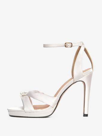 ウェディングシューズ プロムシューズ オープントゥ アンクルストラップ ブライダルシューズ サテン ホワイト