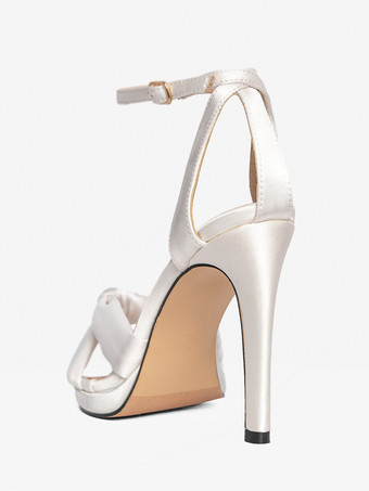 ウェディングシューズ プロムシューズ オープントゥ アンクルストラップ ブライダルシューズ サテン ホワイト