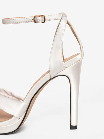 ウェディングシューズ プロムシューズ オープントゥ アンクルストラップ ブライダルシューズ サテン ホワイト