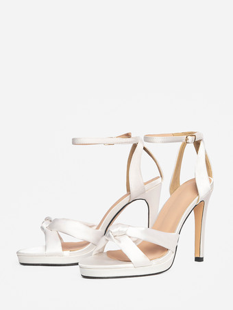 ウェディングシューズ プロムシューズ オープントゥ アンクルストラップ ブライダルシューズ サテン ホワイト
