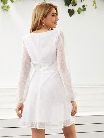 誕生日 ミニドレス ホワイト 長袖 ポリエステル ショートドレス