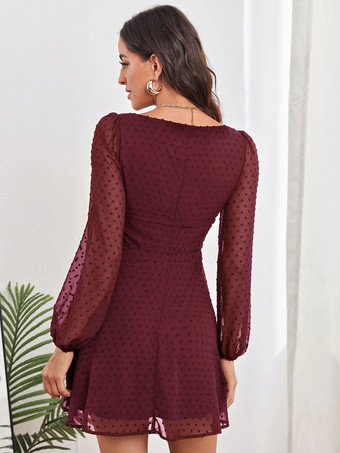 誕生日 ミニドレス ホワイト 長袖 ポリエステル ショートドレス