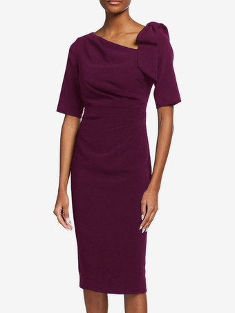 PruneRobe de mère de mariée robe d'invitée de mariage décolleté demi manches au genou