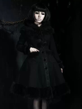 ゴシックロリータコート ブラックコート ポンポン オーバーコート ポリエステル 秋 ロリータ アウター