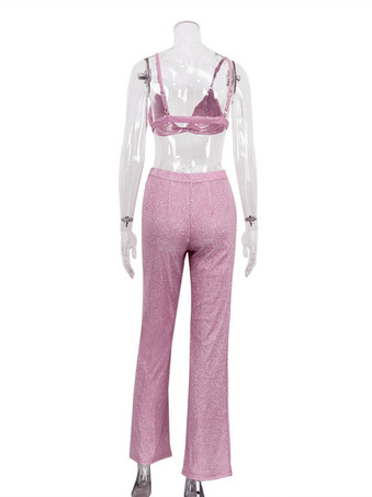 ジャケット、パンツ、ブラが付いた光沢のある3ピースのコーディネートセット（イブニングイベントやクラブ2025）