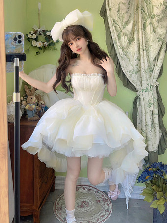 姫ロリータドレス ポリエステル ノースリーブ スイートロリータ ティーパーティードレス