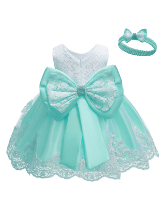 Menthe VerteRobe baptême robe cérémonie fille décoré de noeud