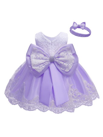 LilasRobe baptême robe cérémonie fille décoré de noeud