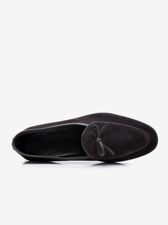 メンズ ベルギーローファー シューズ 牛革リボン スエード プロム ウェディングシューズ