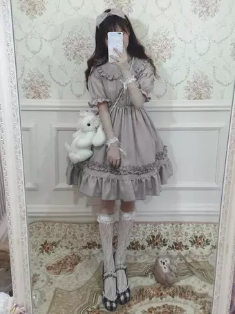 Sweet Lolita OP Dress Chiffon Ruffle Pleated Grey Lolita One Piece Dress -  Milanoo.com