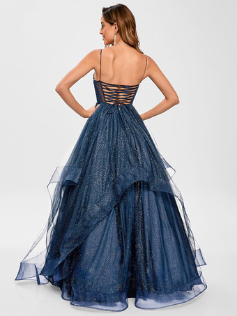 プロムドレス チュール Vネック プリンセスシルエット ノースリーブ ウェディングゲストドレス