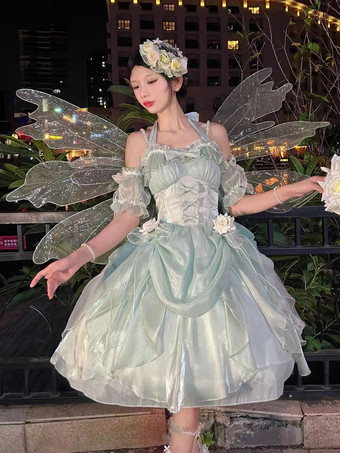 ゴシックロリータ ドレス フリル リボン 花つき エクリュ ノースリーブ